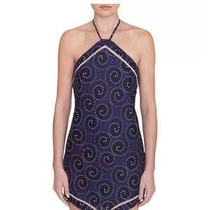 STAUD Navy and White Halter Dress